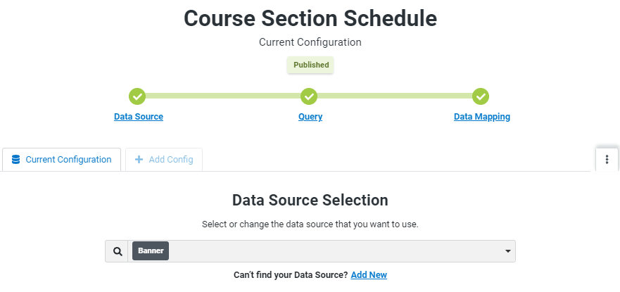 Screen with a field for entry of the data source to use for the entity. 